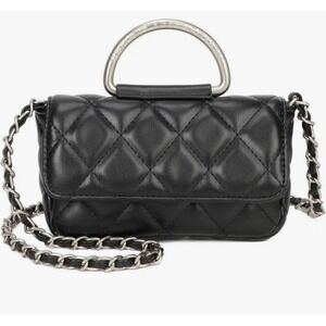 French Connection Mell Quilted Crossbody Bag Black Metal Ring Handle